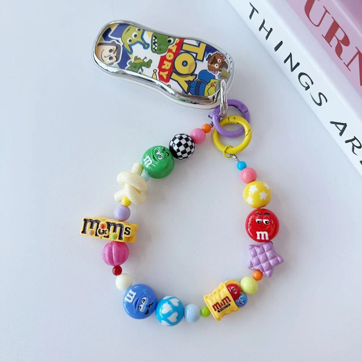 Y2K Cute Round Candy Figurine Beaded Phone Charm, Handmade Acrylic Bead Phone Chain, Fashion Pendant for Cellphone, Backpack, Cup and Keyring