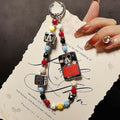 Vintage Round Ear Mouse Cartoon Character Beaded Phone Wrist Strap Colorful Crystal Bead Hand Lanyard