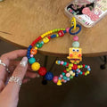 Multicolor Candy Beaded Phone Wrist Strap Square Cartoon Doll Pendant Anti-Lost Hand Lanyard