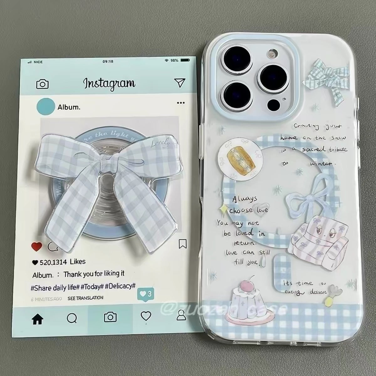 Ice Blue Bow iPhone Case – Coquette Style