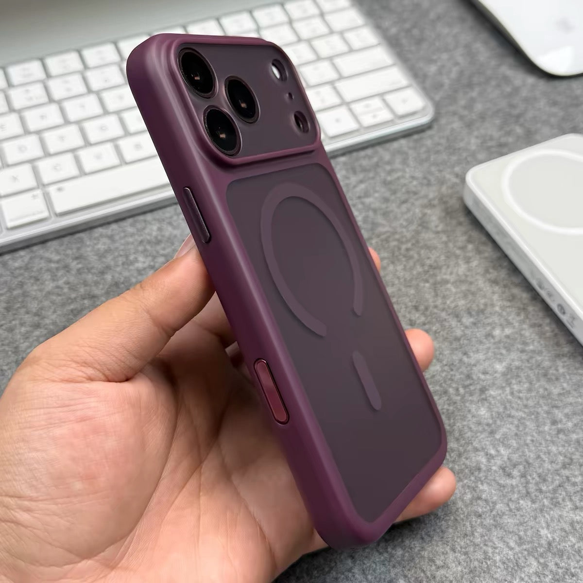 Clear colored iPhone cover showing the phone through the tint