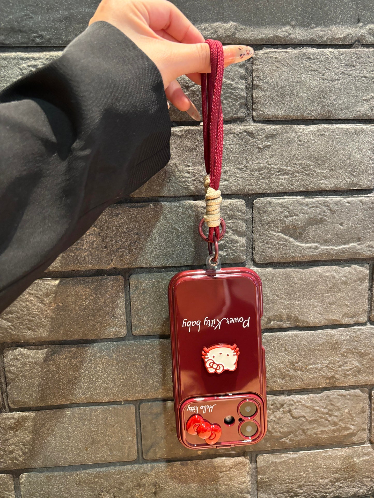 Kitty flip phone case with mirror and stand