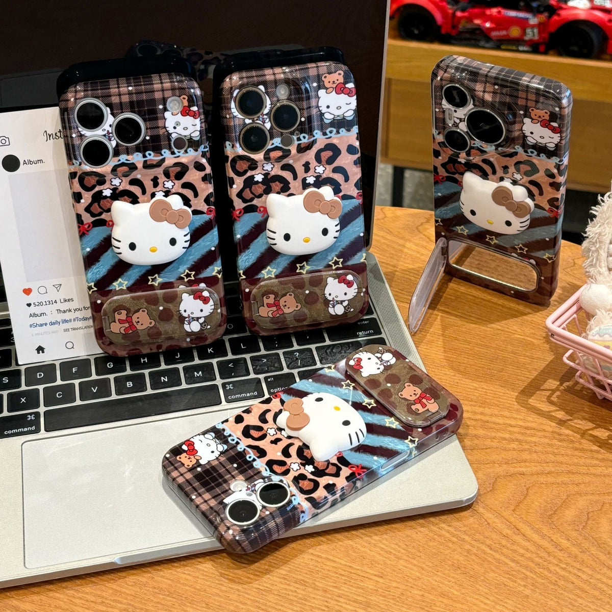 Cute plaid leopard bow cat iphone case