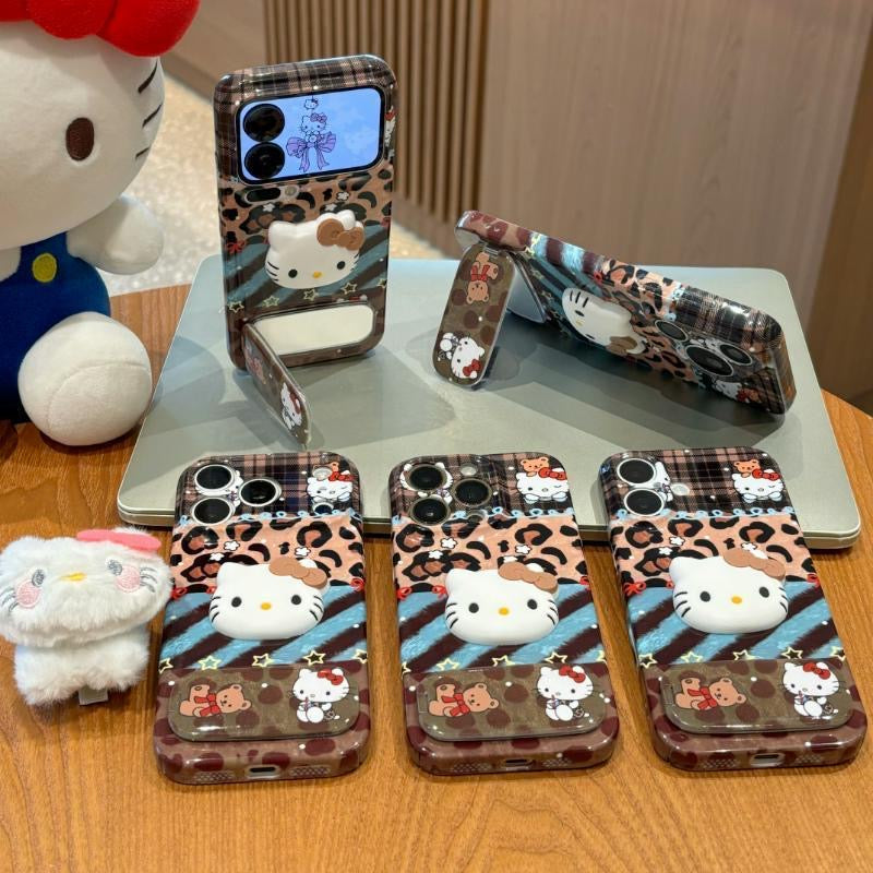Cute plaid leopard bow cat iphone case