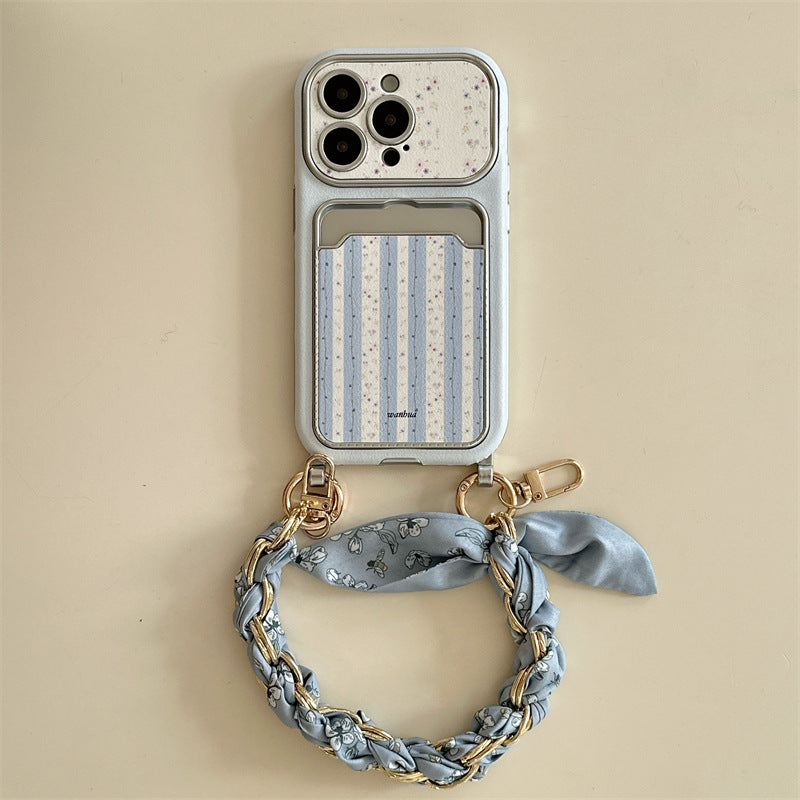 Blue striped case with Floral Lanyard, variant for iPhone 17 Pro Max