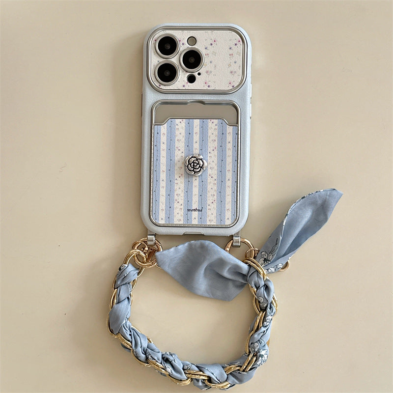 Blue striped case with Floral Lanyard + Camellia, variant for iPhone 17 Pro Max