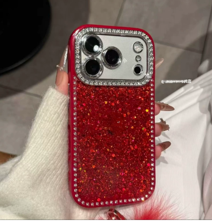 Red sequin glitter case, Big Sequins style, variant for iPhone 15