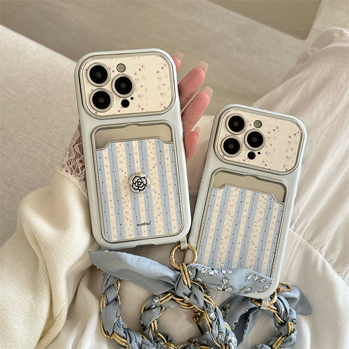 Blue striped iPhone case with floral strap – product photo 2