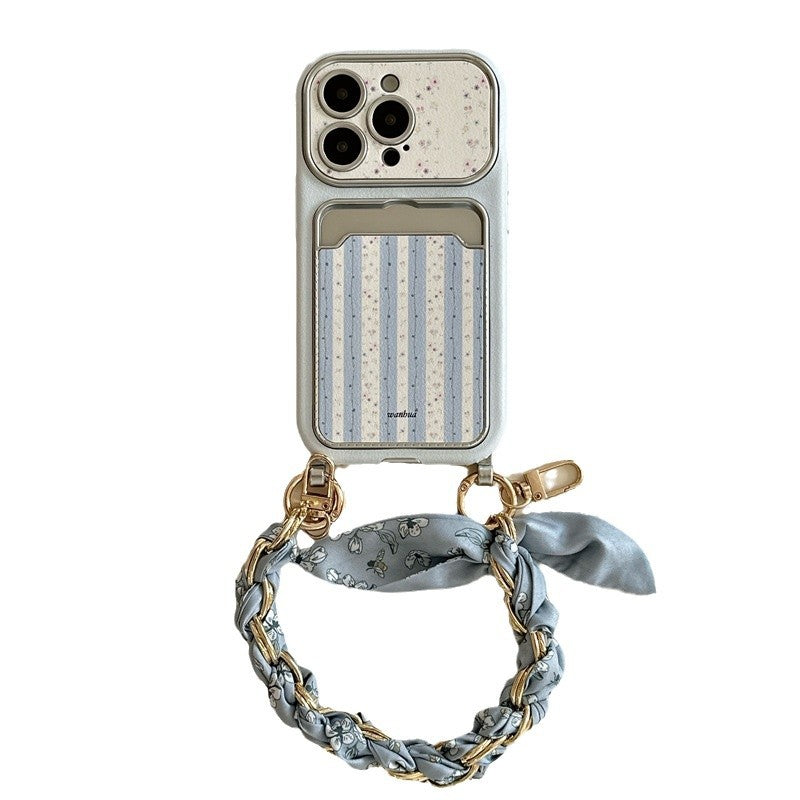 Blue striped iPhone case with floral strap – product photo 5