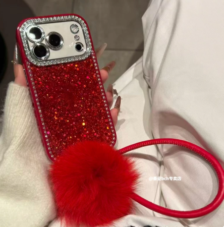 Red sequin glitter iPhone case – product photo 2